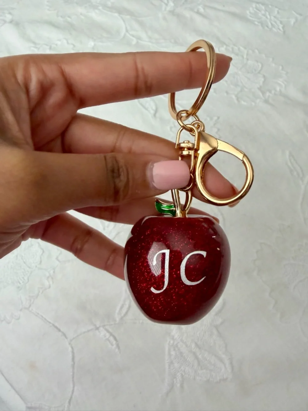 Personalized Custom Handmade Keychains Resin Shiny Apple for Teachers Gifts